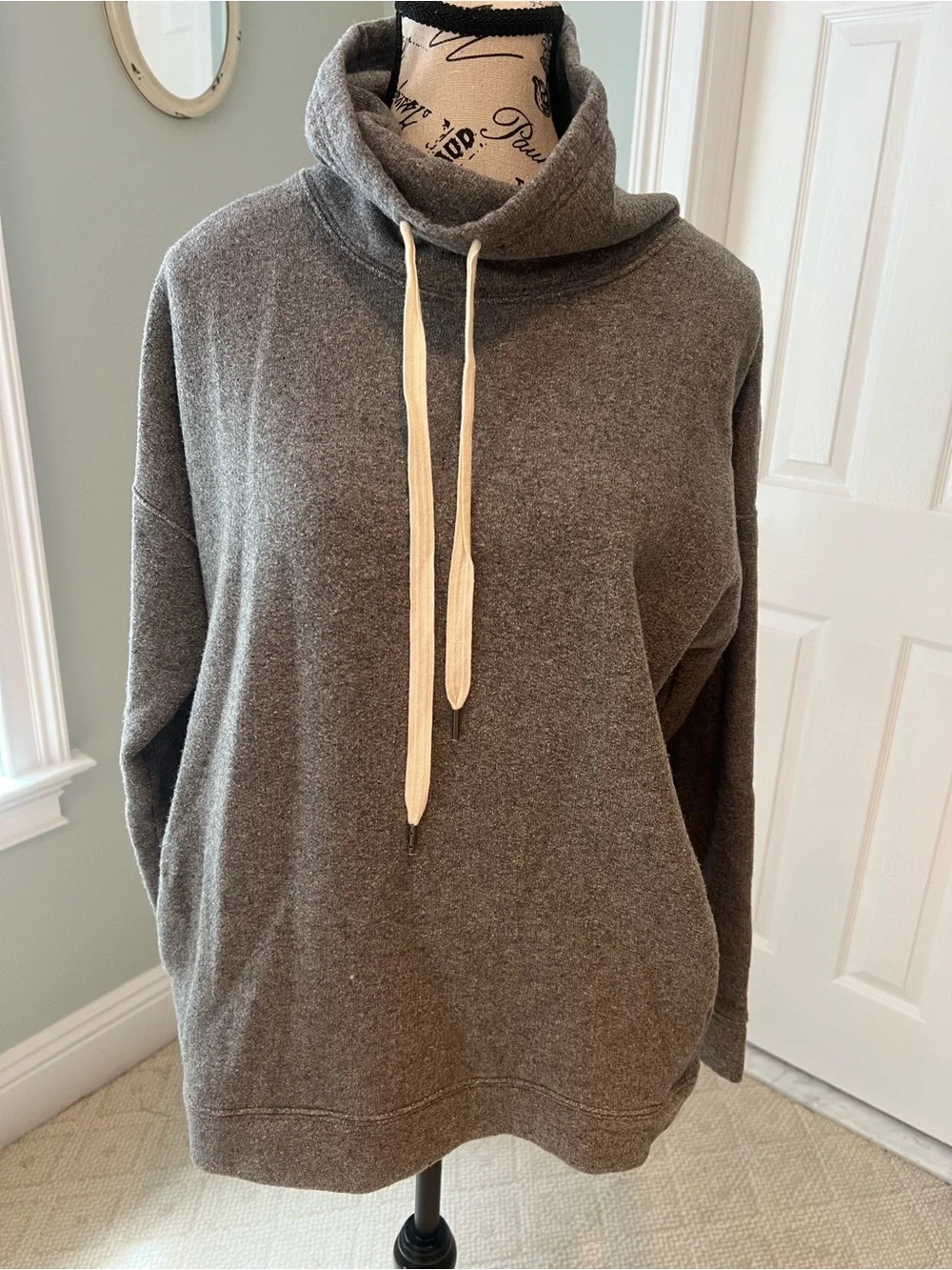 J.Crew Funnelneck Drawstring Pullover | Gray | Wool Blend | Size M | Like New